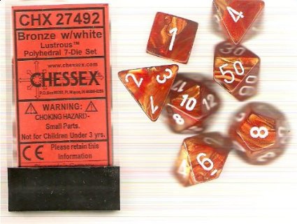 Chessex Dice Polyhedral 7-Die Lustrous Set - Bronze with White Numbers CHX-27492