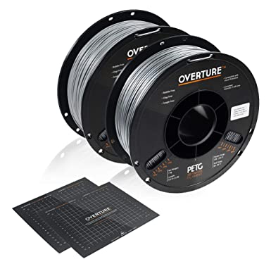 OVERTURE PETG Filament 1.75mm with 3D Build Surface 200 x 200 mm 3D Printer Consumables, 1kg Spool (2.2lbs), Dimensional Accuracy  /- 0.05 mm, Fit Most FDM Printer (Space Gray   Light Gray)