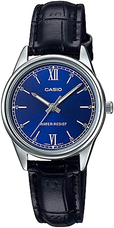 Casio LTP-V005L-2B Women's Standard Analog Black Leather Band Blue Dial Watch