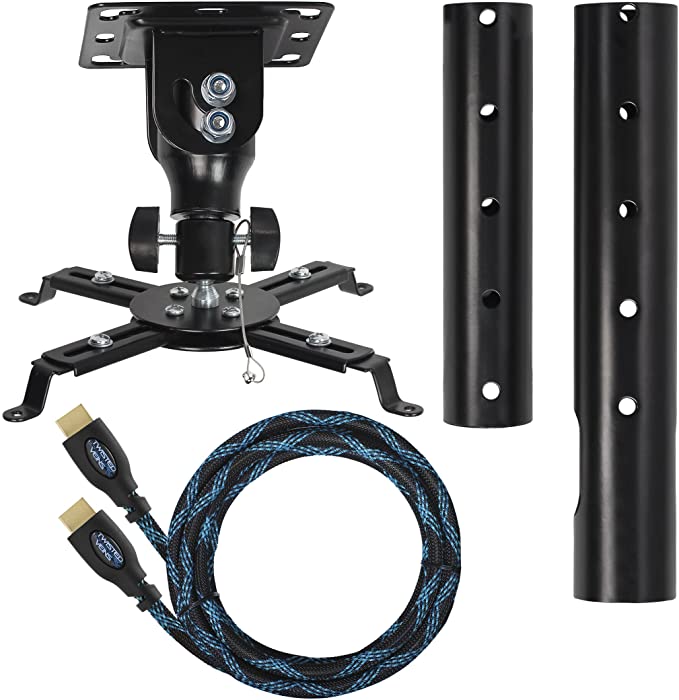 Cheetah Mounts APMEB Universal Projector Ceiling Mount Includes a 27" Adjustable Extension Pole and a Twisted Veins 15' HDMI Cable
