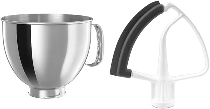 KitchenAid K5THSBP 5 Quart Bowl (Artisan) & KFE5T Flex Edge Beater (for Artisan, Ultra Power, Classic, and Custom Stand Mixers), White, 4.5/5 Quart