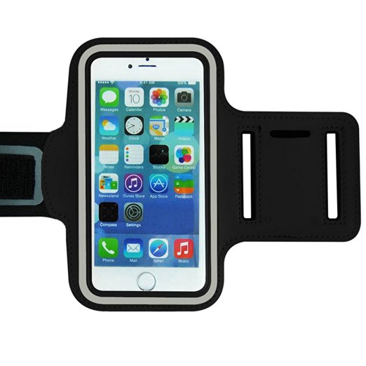 Ambielly Sports Armband Fashion Workout Cover Sport Gym Armband Case Brush Surface Arm Band Holder for iPhone 6 Plus (Black)
