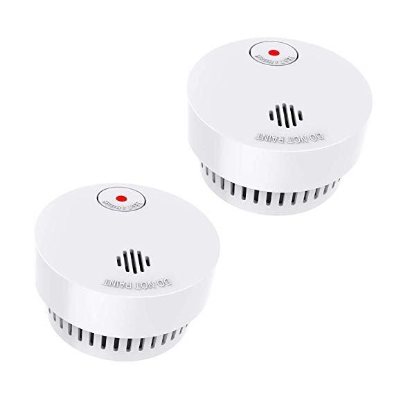 Smoke Alarm Detector,10-Year Battery Life(Battery Included), EN14604 Listed, CE Certified, Independent Wireless Fire Alarm Detector with Test Button-Low Batter Alert Model: SM01 2 Pack