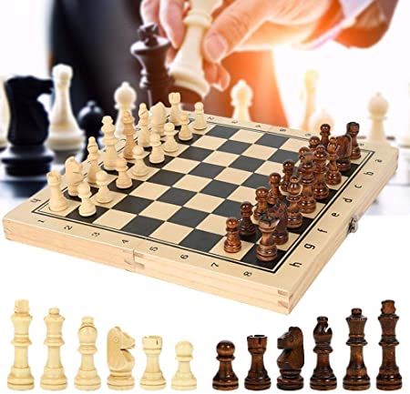 Wooden Chess Set Universal Standard Wooden Chess Board Game Set - Handcrafted Wood Game Pieces,Pawns - with 15 inch Board and with Magnet Closure - Perfect Beginner Chess Set for Kids