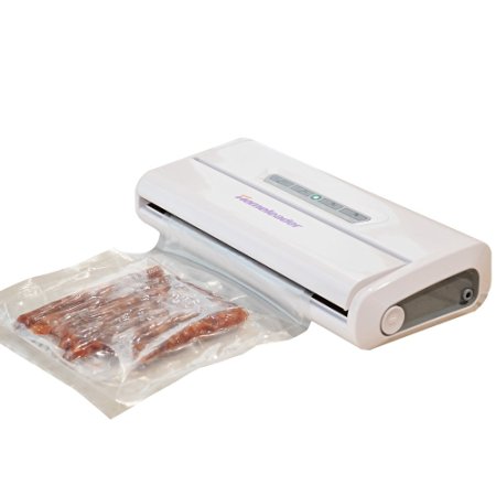Homeleader Food Vacuum Sealer, Easy Lock Vacuum Sealing System Machine with Compact Design for Moist and Dry Food,10 Food Bags Included, White, L31-001