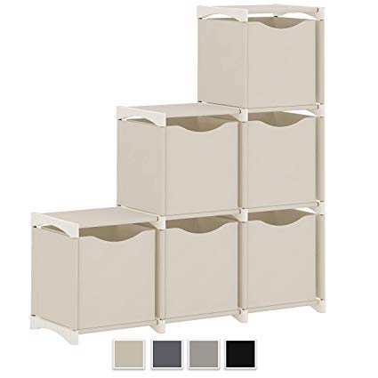 Neaterize 6 Cube Organizer | Set of Storage Cubes Included | DIY Cubby Organizer Bins | Cube Shelves Ladder Storage Unit Shelf | Closet Organizer for Bedroom, Playroom, Livingroom, Office (Beige)