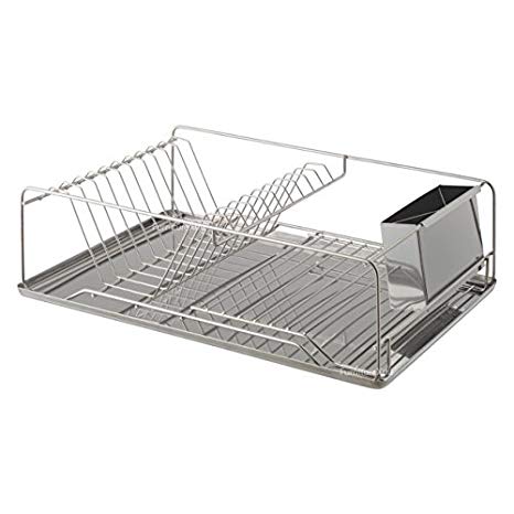 FurnitureXtra Stainless Rectangular Steel Dish Drainer with Drip Tray and Cutlery Holder(Rectangular with Tray)
