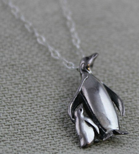 Penguin and Baby Penguin Sterling Silver 18 inch Necklace