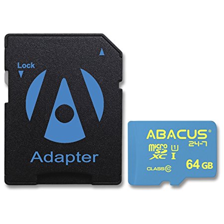Abacus24-7 64GB micro SD Memory Card [SD Adapter] for Samsung Galaxy S7 Edge, Galaxy S5, Note 7, Note 4, Note 3, Grand Prime DUOS, Galaxy Alpha, A3, A5, S4, S3, Note Edge, J7, Ace 4, Core Prime