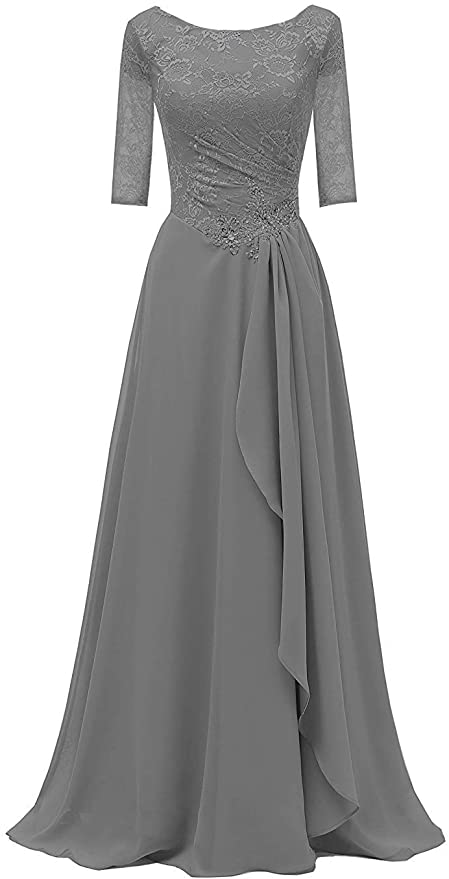 Fitty Lell Women's Chiffon Mother of The Bride Dress Lace Half Sleeve Evening Gown Plus Size