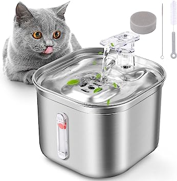 JCHOPE Cat Water Fountain Stainless Steel, 74oz/2.2L Automatic Circulating Pet Water Fountain with Faucet Design & 3 Flow Speeds, Ultra Quiet Cat Fountain Water Bowl with Triple Filter for Cats Dogs