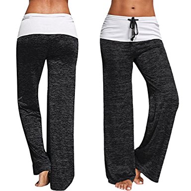 CROSS1946 Fashion Women's Elastic High Waist Yoga Drawstring Pants Straight-Leg Workout Trousers Loose Fit