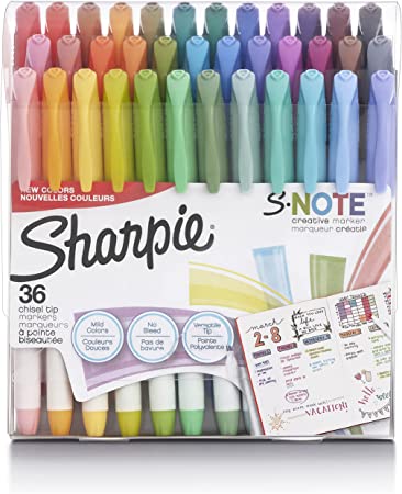 Sharpie S-Note Creative Markers, Highlighters, Assorted Colors, Chisel Tip, 36 Count