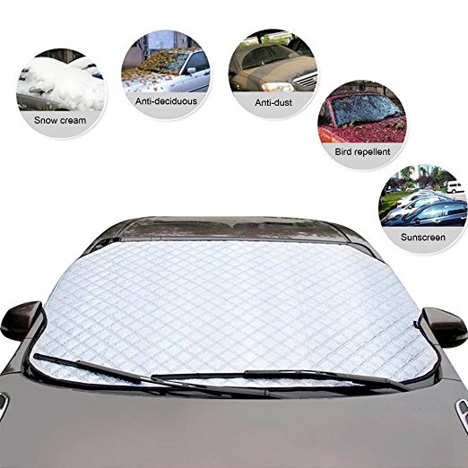 Car Windshield Snow Cover, FOME Aluminum Film &Cotton Fabric Universal Windshield Ice Cover Wiper Cover Snow Sun Shade Protector Waterproof Frost Guard Protector Fit Car/SUV/ Truck 73.6X37.4in