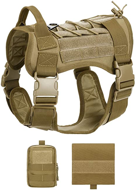 Barbarians Tactical Dog Harness, Military Training Vest Harness Comfortable Adjustable Nylon Dog Vest with Handle & Detachable Pouches