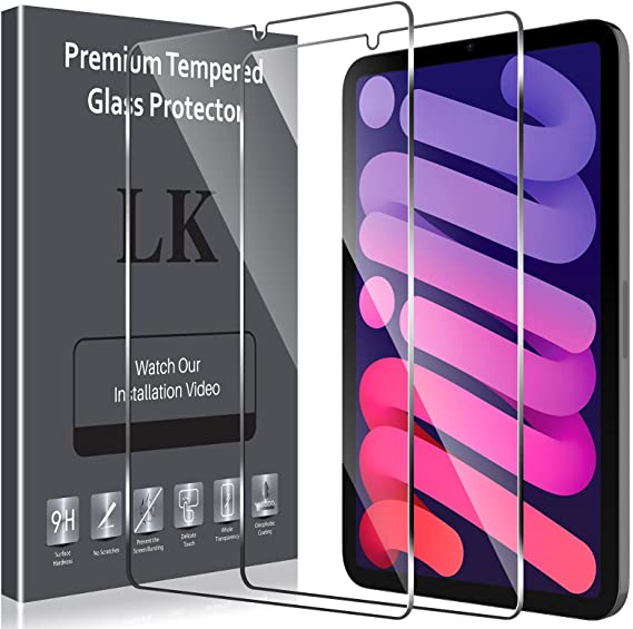 LK 2 Pack Screen Protector Compatible for New iPad Mini 2021/iPad Mini 6, Bubble Free, Anti Scratch, Case Friendly, 9H Hardness Tempered Glass for iPad Mini 6