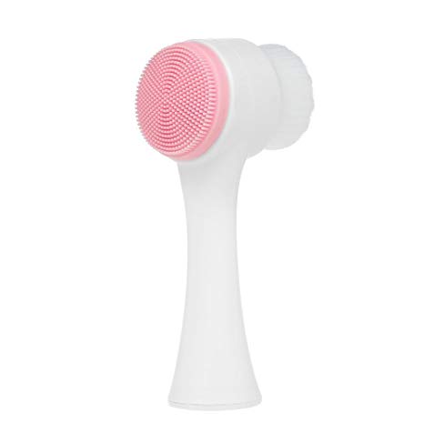 Somaer Silicone Cleansing Face Brush, 2 in 1 Facial Cleaning Brush for Deep Pore Exfoliation, Wash Makeup, Massaging, Acne(Pink)