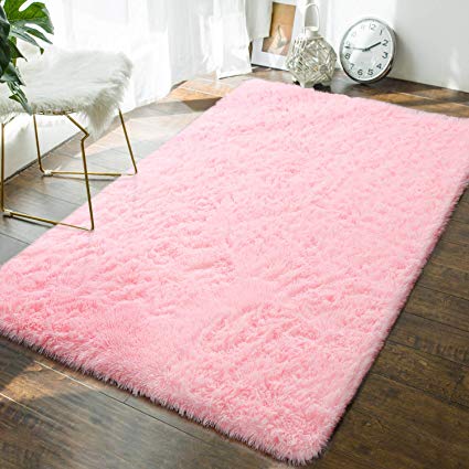 Soft Girls Room Rugs - 4 x 6 Feet Fluffy Area Rug for Bedroom Kids Baby Room Nursery Home Decor Floor Carpet by AND BEYOND INC, Baby Pink