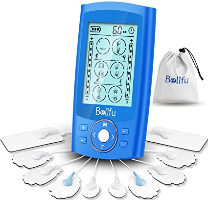 Belifu Dual Channel TENS EMS Unit 24 Modes Muscle Stimulator for Pain Relief Therapy, Electronic Pulse Massager Muscle Massager with 10 Pads, Dust-Proof Drawstring Storage Bag，Fastening Cable Ties…