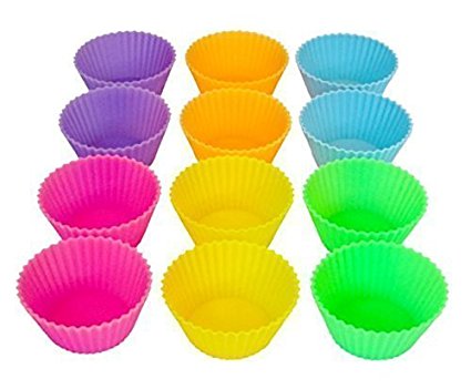 Sunsella Silicone Baking Cups, Standard Size, 2.6" W X 1.3" H, 12 Count