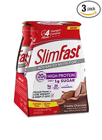 Slim Fast Advanced Nutrition, Meal Replacement Shake, High Protein, Creamy Chocolate, 11 Ounce, 4 Count (Pack of 3)