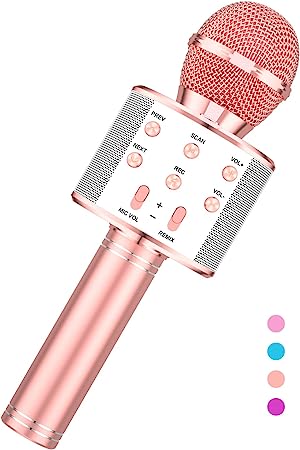 VERKB Kids Karaoke Microphone, Kids Toys Bluetooth Microphone, Birthday for Kids Adults, Toys Mic for Girls and Boys Gifts for 3 4 5 6 7 8   Year Old（Rose Gold）