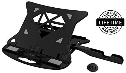 Adjustable Laptop Stand Patented Riser Ventilated Portable Foldable Swivel Compatible with MacBook Notebook Tablet Tray Desk Table Book with Free Phone Stand and Cable Clip