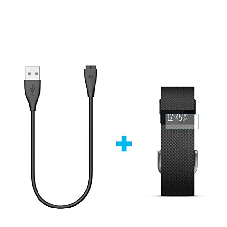 Fitbit Charge HR Cable with Screen Protector, TecBillion Replacement USB Charger Cable Compatible for Fitbit Charge HR Wireless Activity Wristband with 1 Sheet(6 Pieces) HD Screen Protective film