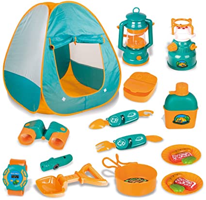LBLA 20 PCs Kids Camping Set , Pop Up Tent with Kids Camping Gear Set, Pretend Play Camping Toys Tools Set for Kids