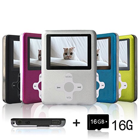 Lecmal Portable MP3/MP4 Player with 16GB Micro SD Card, Economic Multifunctional Music Player with Mini USB Port, MP3 Voice Recorder, Media Player Best Gift for Kids-16G (16G-Silver1)