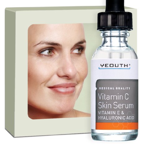 Best Vitamin C and E Serum with Hyaluronic Acid from YEOUTH - Anti Aging Evens Skin Tone and Rids Skin of Blotchiness Repairs Sun Damage and Age Spots Fills Wrinkles 100 Money Back Guarantee