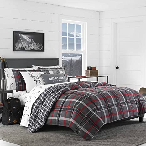 Eddie Bauer | Willow Collection | 100% Cotton Soft & Cozy Premium Quality Plaid Reversible Comforter with Matching Shams, 3-Piece Bedding Set, King, Dark Grey