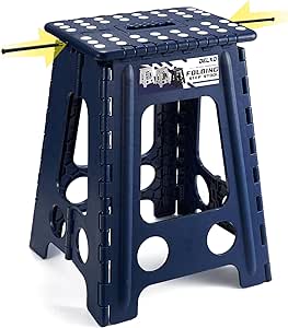 Delxo Folding Step Stool 17.5 Inch,Heavy Duty Step Stools for Adults,Non Slip Folding Stool with Handle,Premium Portable Foldable Step Stool for Kitchen Bathroom Bedroom Up to 400LBS,(Royal Blue,1PC)