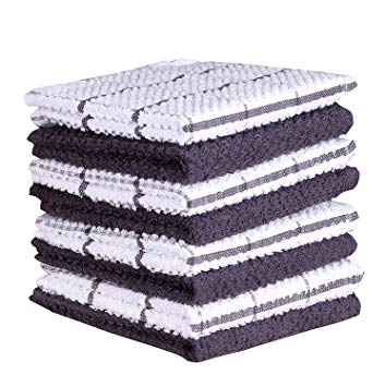 Amour Infini Cotton Terry Kitchen Dish Cloths Set of 8 (12 x 12 Inches), Gray