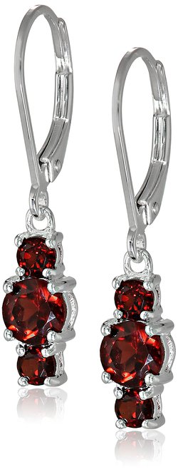 Sterling Silver Garnet Three-Stone Dangle Earrings