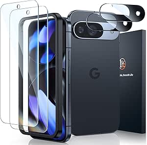 LK 2 2 Pack Screen Protector for Google Pixel 9, 2pcs Tempered Glass Screen Protector & 2pcs Camera Lens Protector for Pixel 9, HD Screen, Anti- Scratch, Easy Installation