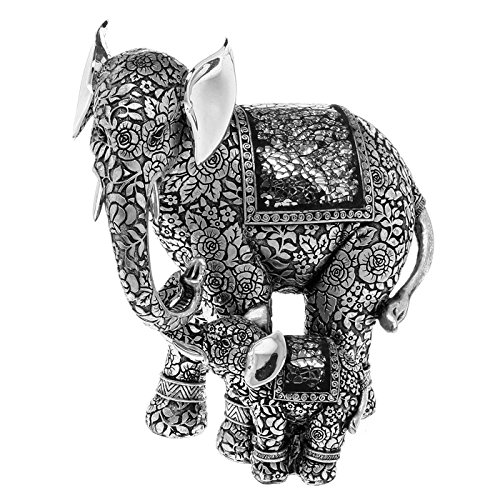 Mother and Baby Elly Statue - Silver Elephant Ornament