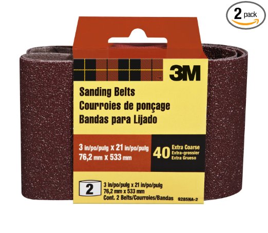 3M 9285NA-2 Heavy Duty Power Sanding Belts, 3-Inch by 21-Inch, Eby. Coarse, 40 grit, 2-pack