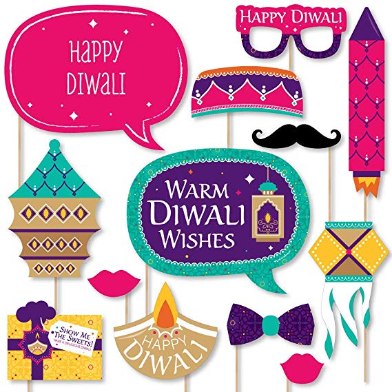 Big Dot of Happiness Happy Diwali - Festival of Lights Party Photo Booth Props Kit - 20 Count