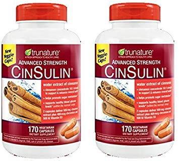 TruNature Advanced Strength CinSulin with Cinnamon Concentrate and Chromium Picolinate - 2 Bottles, 170 Capsules Each by TruNature