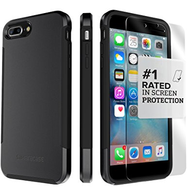 iPhone 7 Plus Case, (Black) Dual-Layer Inspire SaharaCase Protective Kit Bundle with [ZeroDamage Tempered Glass Screen Protector] Slim Fit [ Shockproof Bumper] Rugged Protection