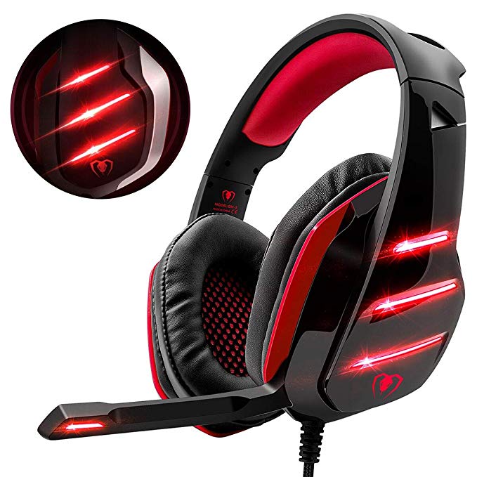 Beexcellent Gaming Headset for PS4 PC, Stereo Noise Reduction 3.5 mm Professional Gaming Headsets with Mic for Xbox One Laptop Tablet Mac Smart phone (Red)