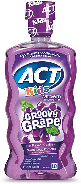 ACT Kids Anti-Cavity Fluoride Rinse Groovy Grape with Fluoride & Exact Dosage Meter, 16.9 Ounce