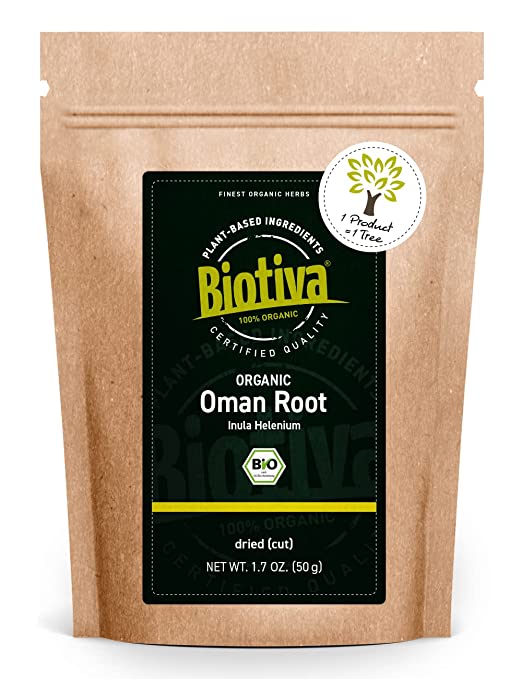 Organic Oman Root | Herbal Tea 1.7 oz | Caffeine Free | 100% Organic Oman Roots | Dried & Cut | Inula Helenium | Packed and controlled in Germany (DE-ECO-005) | By Biotiva