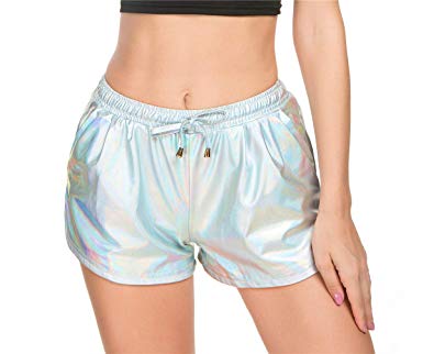 Taydey Women's Yoga Hot Shorts Shiny Metallic Pants with Elastic Drawstring
