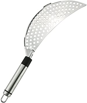 Tegg Crescent Pot Strainer Stainless Steel Grease Pasta Strainer Insert Drainer with Handheld for Different Pot Pan Kitchen Tool