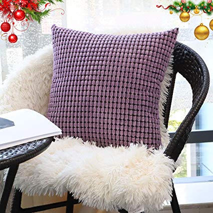 Decorative Accent Throw Pillow Covers 20" x 20" (No Insert),Soft Cozy Corduroy Square Pattern Zipper Pillow Case Covers,Velvet Large Cushion Covers for Couch/Sofa/Bedroom,Lavender Purple