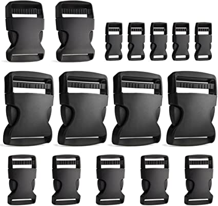 Coopay 16 Pieces 4 Szies Buckle Adjustable Buckles Plastic Side Release Buckles (5/8 Inch,1 Inch,1 1/2 Inch,2 Inch,Black)