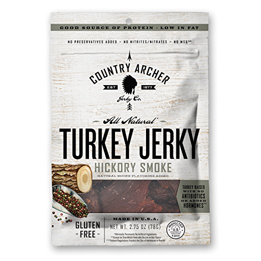Country Archer Gluten/Antibiotic Free Turkey Jerky, Hickory Smoke, 2.75 Ounce