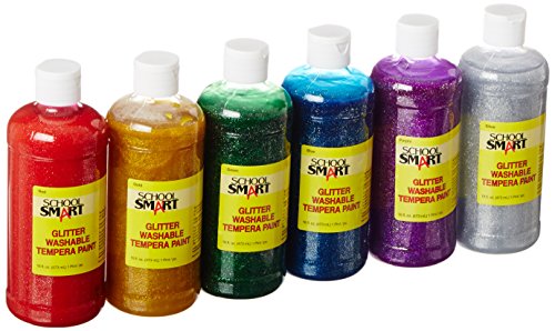 School Smart 1439241 Washable Tempera Paint Set, 1 pint Plastic Bottle, Assorted Glitter Color (Pack of 6)